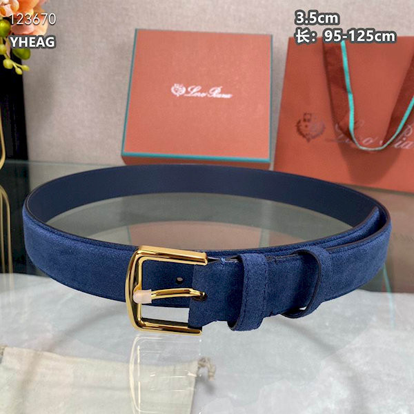 Loro Piana Alsavel Belt Split Calf Suede Leather Strap 35mm with Gold Buckle in Navy Blue