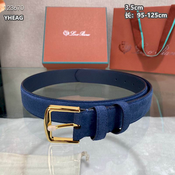 Loro Piana Alsavel Belt Split Calf Suede Leather Strap 35mm with Gold Buckle in Navy Blue