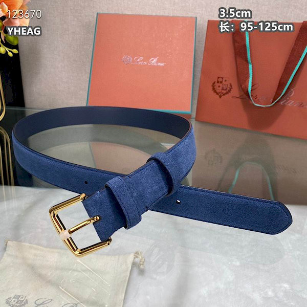 Loro Piana Alsavel Belt Split Calf Suede Leather Strap 35mm with Gold Buckle in Navy Blue