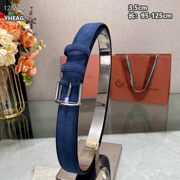 Loro Piana Alsavel Belt Split Calf Suede Leather Strap 35mm with Silver Buckle in Navy Blue