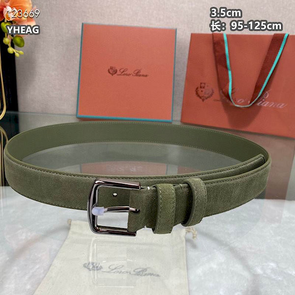 Loro Piana Alsavel Belt Split Calf Suede Leather Strap 35mm with Silver Buckle in Olive Green