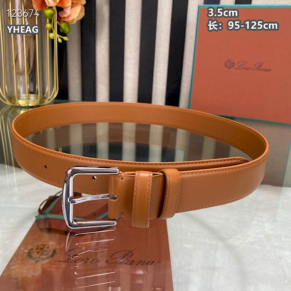 Loro Piana Alsavel Belt Calfskin Leather Strap 35mm with Silver Buckle in Light Brown