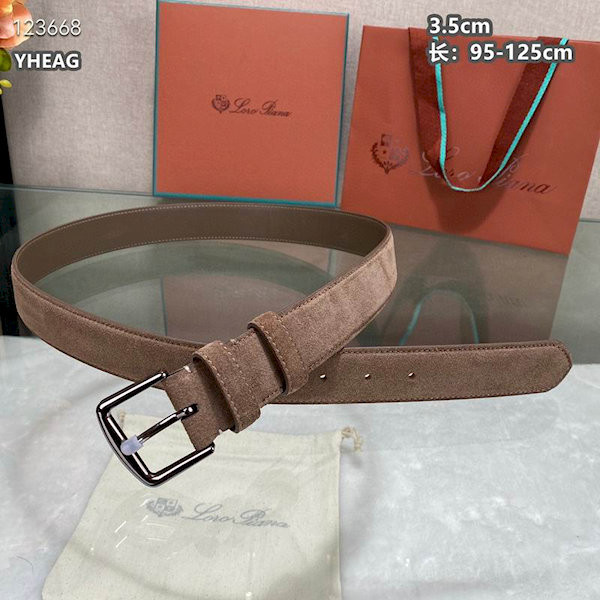 Loro Piana Alsavel Belt Split Calf Suede Leather Strap 35mm with Silver Buckle in Brown