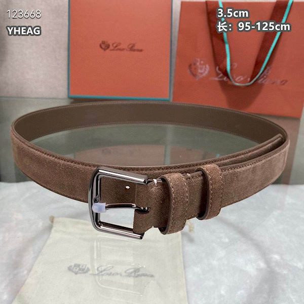 Loro Piana Alsavel Belt Split Calf Suede Leather Strap 35mm with Silver Buckle in Brown