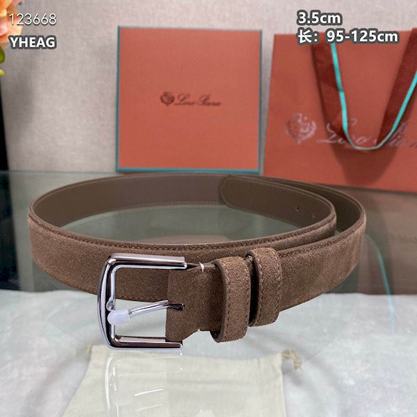Loro Piana Alsavel Belt Split Calf Suede Leather Strap 35mm with Silver Buckle in Brown