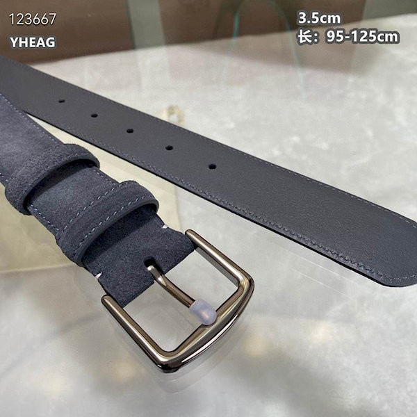 Loro Piana Alsavel Belt Split Calf Suede Leather Strap 35mm with Silver Buckle in Classic Blue
