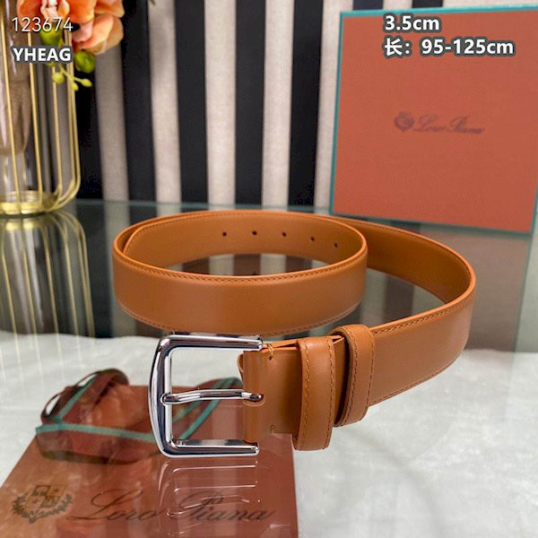 Loro Piana Alsavel Belt Calfskin Leather Strap 35mm with Silver Buckle in Light Brown
