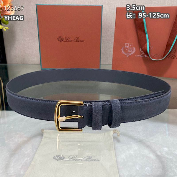 Loro Piana Alsavel Belt Split Calf Suede Leather Strap 35mm with Gold Buckle in Classic Blue
