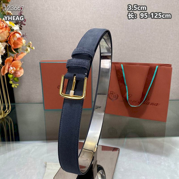 Loro Piana Alsavel Belt Split Calf Suede Leather Strap 35mm with Gold Buckle in Classic Blue