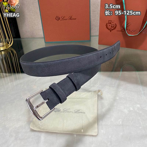 Loro Piana Alsavel Belt Split Calf Suede Leather Strap 35mm with Silver Buckle in Classic Blue