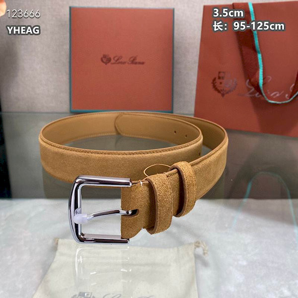 Loro Piana Alsavel Belt Split Calf Suede Leather Strap 35mm with Silver Buckle in Classic Camel