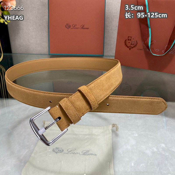 Loro Piana Alsavel Belt Split Calf Suede Leather Strap 35mm with Silver Buckle in Classic Camel
