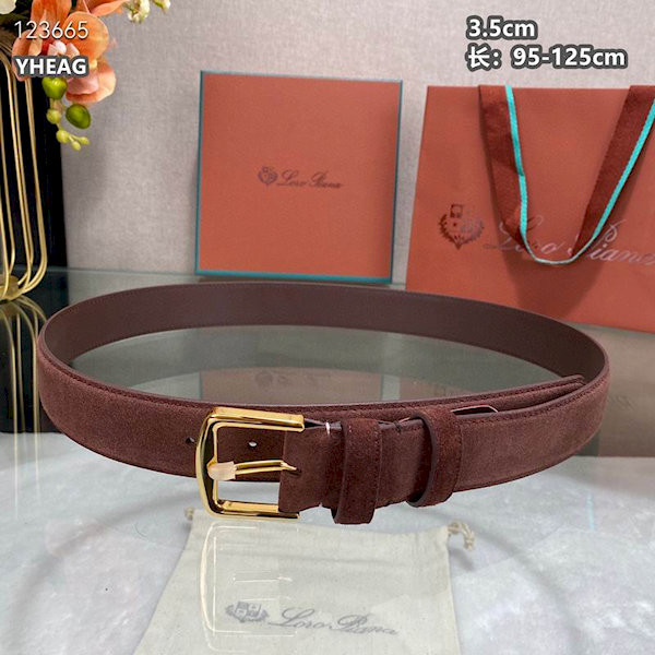 Loro Piana Alsavel Belt Split Calf Suede Leather Strap 35mm with Gold Buckle in Very Dark Maroon