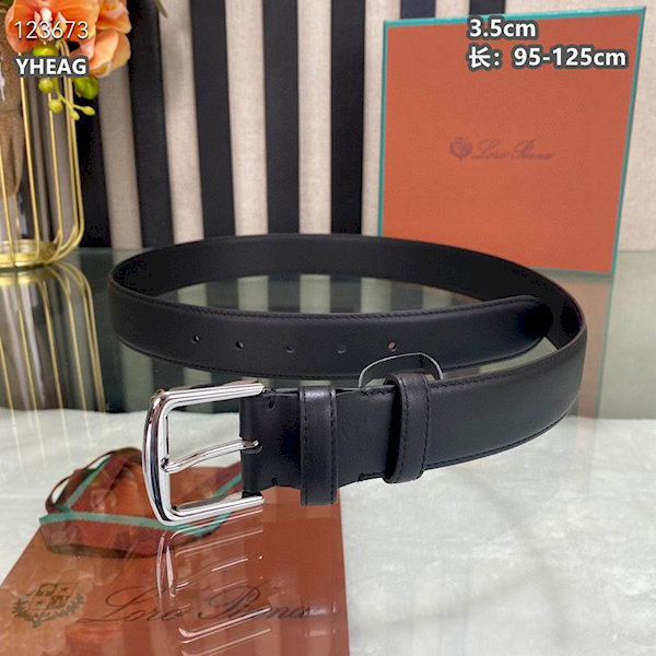 Loro Piana Alsavel Belt Calfskin Leather Strap 35mm with Silver Buckle in Black