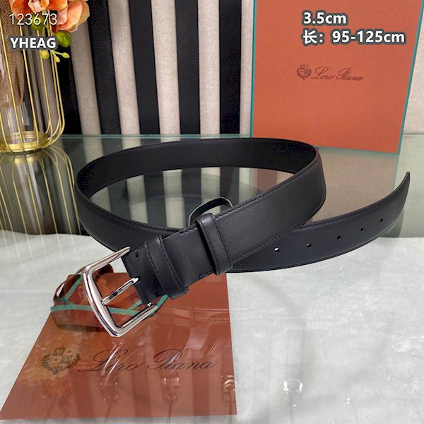 Loro Piana Alsavel Belt Calfskin Leather Strap 35mm with Silver Buckle in Black