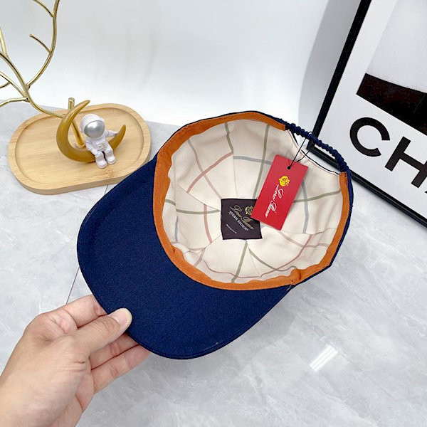 Loro Piana Baseball Cap with Elasticated back Cashmere Storm System in navy blue and brown