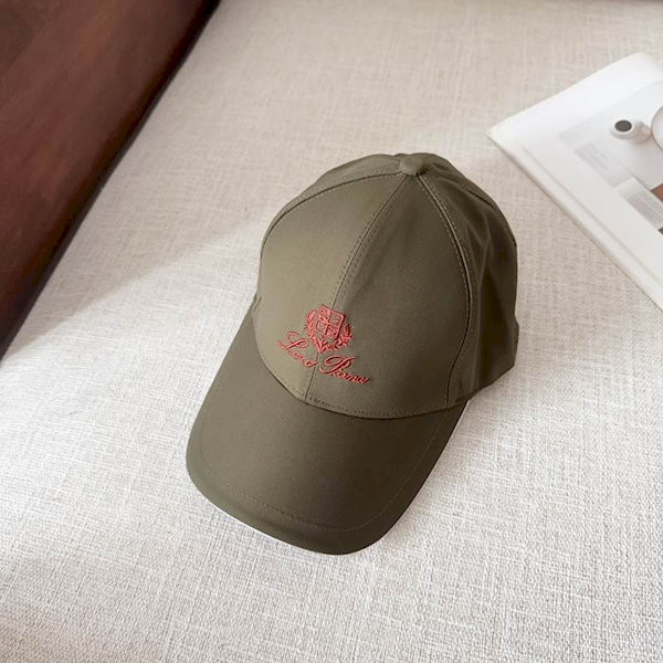 Loro Piana Baseball Cap with Elasticated back Microfibre Storm System in army green and red brown