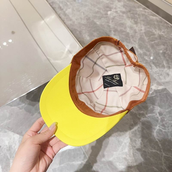 Loro Piana Baseball Cap with Elasticated back Microfibre Storm System in light brown and yellow