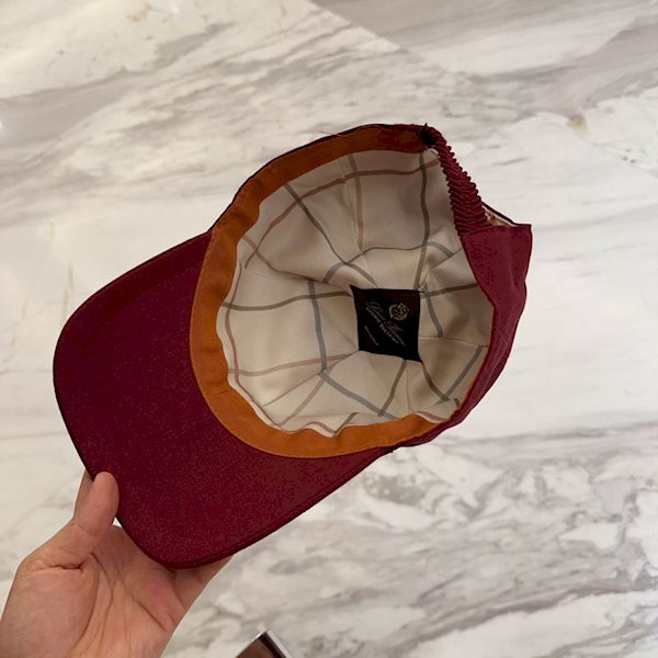 Loro Piana Baseball Cap with Elasticated back Cashmere Storm System in burgundy