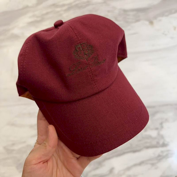 Loro Piana Baseball Cap with Elasticated back Cashmere Storm System in burgundy and dark brown