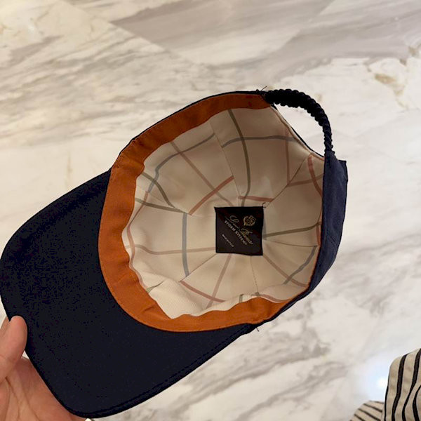 Loro Piana Baseball Cap with Elasticated back Cashmere Storm System in navy blue and dark brown