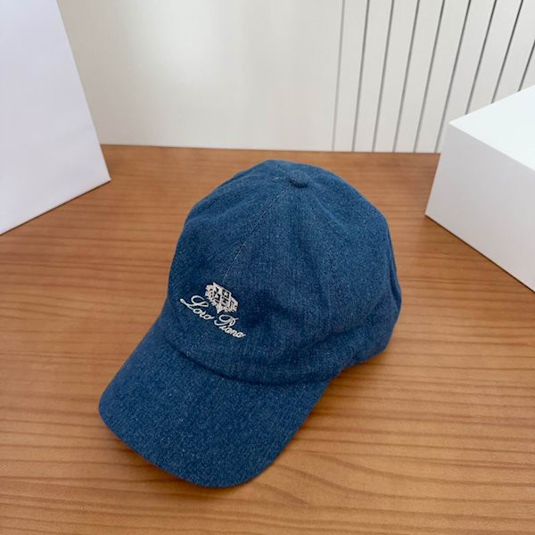 Loro Piana Denim Baseball Cap with Adjustable strap in dark blue and white