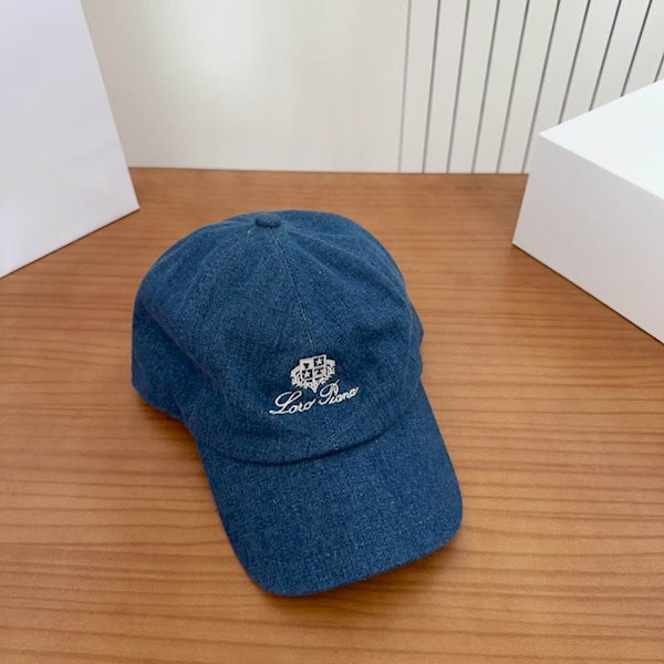 Loro Piana Denim Baseball Cap with Adjustable strap in dark blue and white