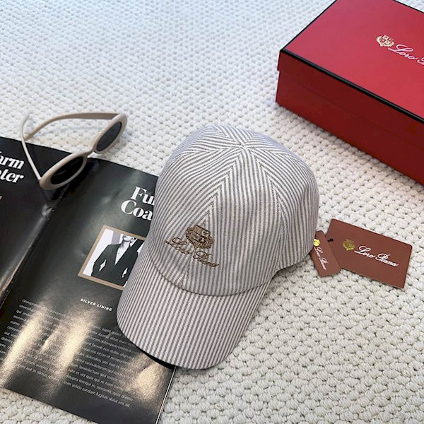 Loro Piana Embroidered Striped Linen Baseball Cap with Elasticated back in beige