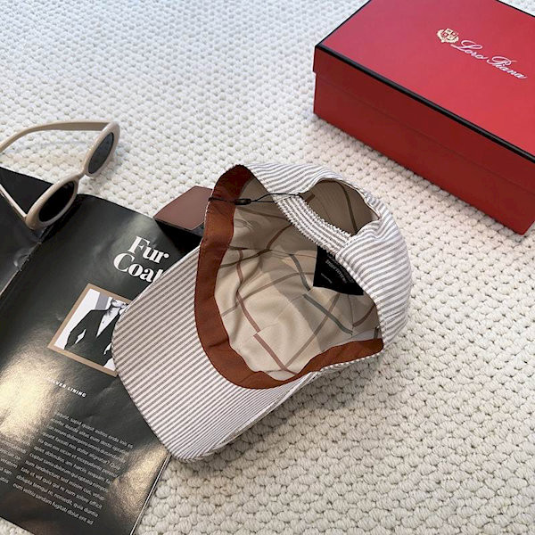 Loro Piana Embroidered Striped Linen Baseball Cap with Elasticated back in beige
