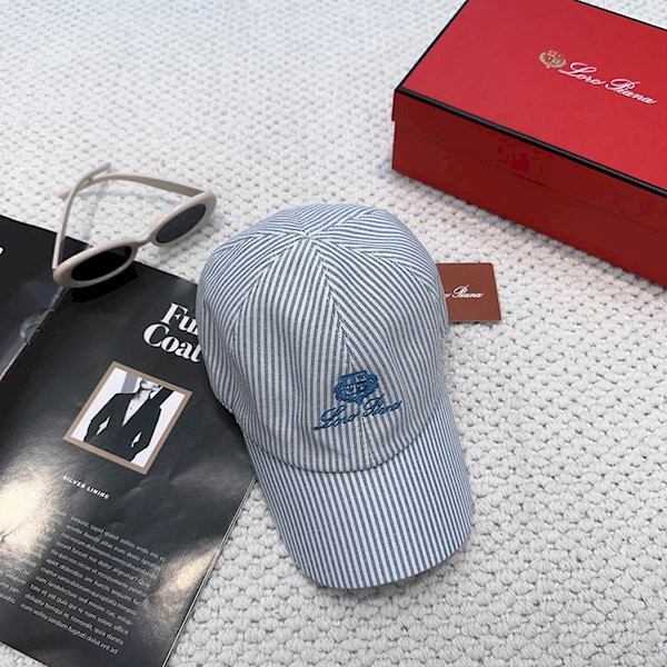Loro Piana Embroidered Striped Linen Baseball Cap with Elasticated back in blue