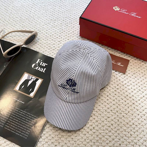 Loro Piana Embroidered Striped Linen Baseball Cap with Elasticated back in dark blue