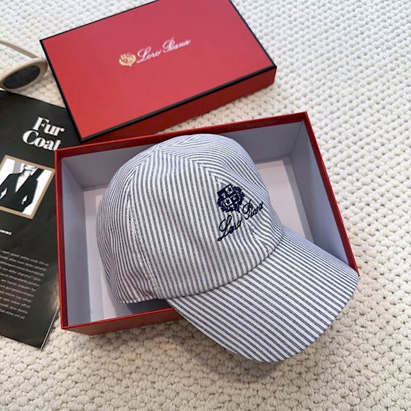 Loro Piana Embroidered Striped Linen Baseball Cap with Elasticated back in dark blue