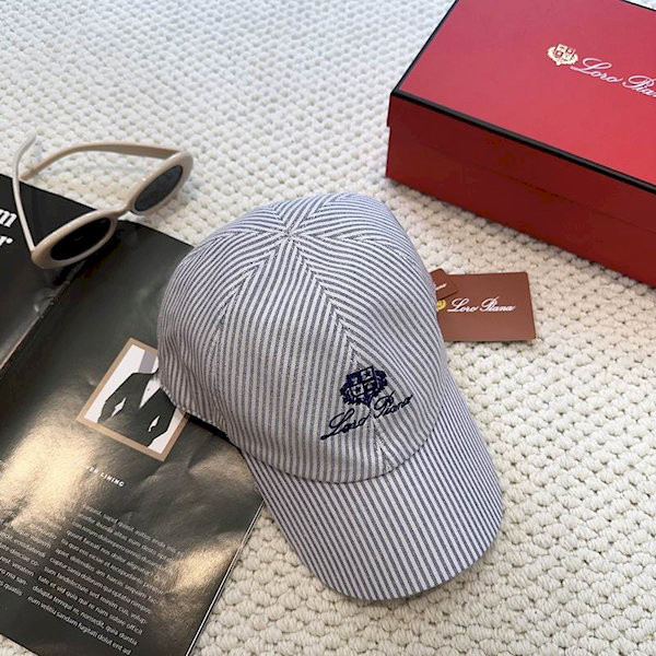 Loro Piana Embroidered Striped Linen Baseball Cap with Elasticated back in dark blue