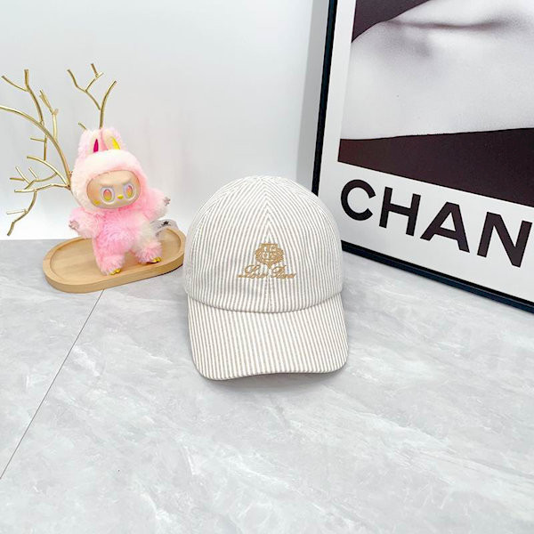 Loro Piana Embroidered Striped Linen Baseball Cap with Elasticated back in light beige