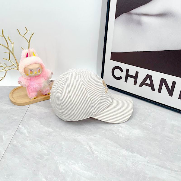 Loro Piana Embroidered Striped Linen Baseball Cap with Elasticated back in light beige
