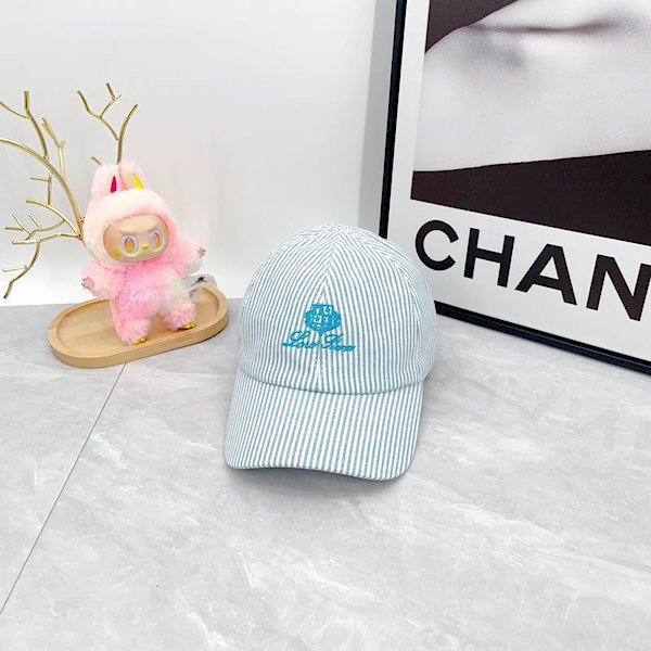 Loro Piana Embroidered Striped Linen Baseball Cap with Elasticated back in light blue