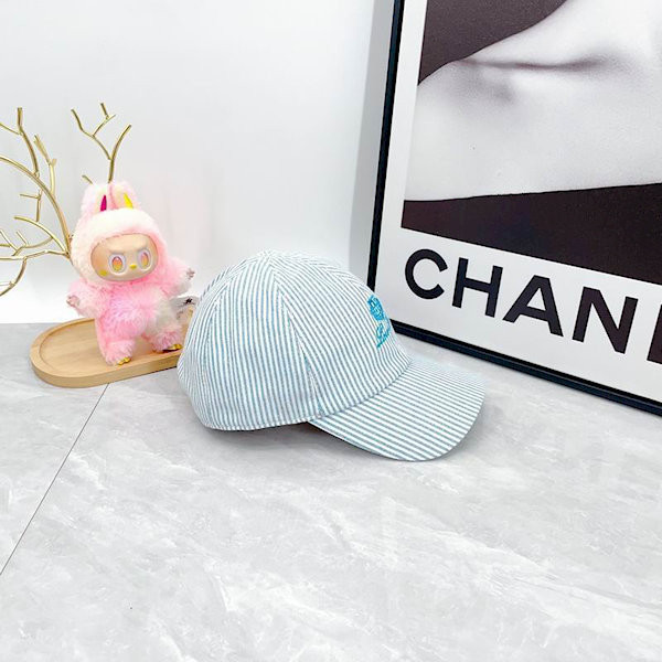 Loro Piana Embroidered Striped Linen Baseball Cap with Elasticated back in light blue