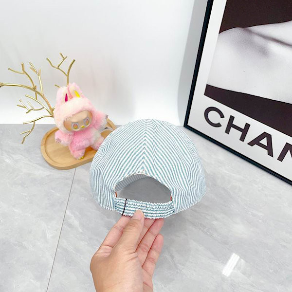 Loro Piana Embroidered Striped Linen Baseball Cap with Elasticated back in light blue
