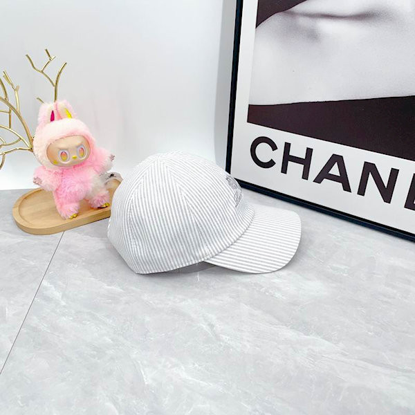 Loro Piana Embroidered Striped Linen Baseball Cap with Elasticated back in light grey