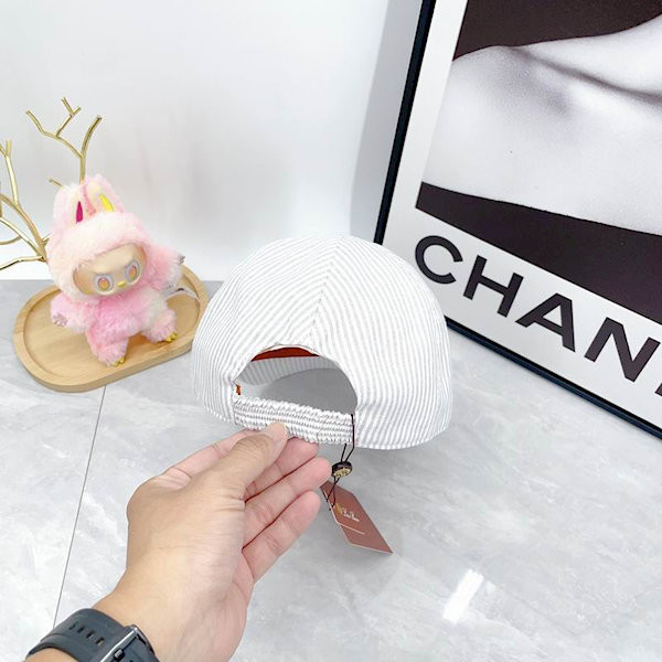 Loro Piana Embroidered Striped Linen Baseball Cap with Elasticated back in light grey
