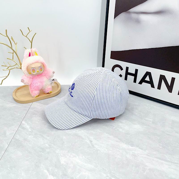 Loro Piana Embroidered Striped Linen Baseball Cap with Elasticated back in navy blue