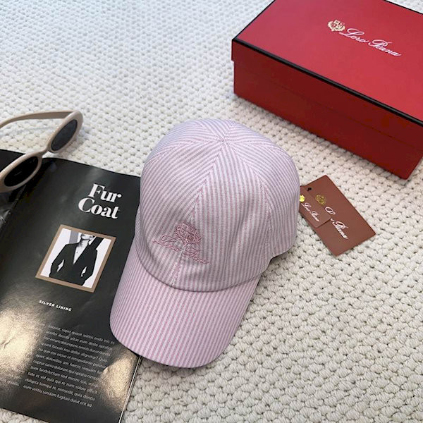 Loro Piana Embroidered Striped Linen Baseball Cap with Elasticated back in pink