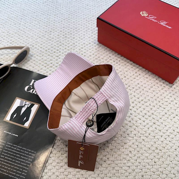 Loro Piana Embroidered Striped Linen Baseball Cap with Elasticated back in pink