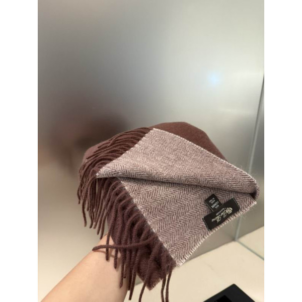 Loro Piana Men's / Women's Baby Cashmere Two-Tone Fringed Scarf in dark brown and beige