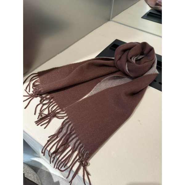 Loro Piana Men's / Women's Baby Cashmere Two-Tone Fringed Scarf in dark brown and beige
