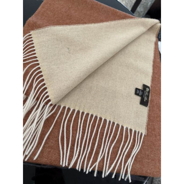 Loro Piana Men's / Women's Baby Cashmere Two-Tone Fringed Scarf in light brown and beige
