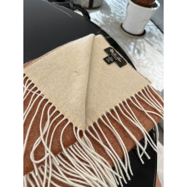 Loro Piana Men's / Women's Baby Cashmere Two-Tone Fringed Scarf in light brown and beige