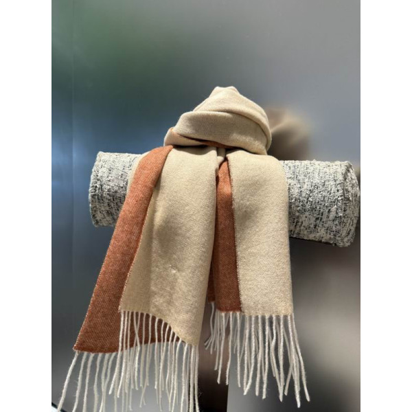 Loro Piana Men's / Women's Baby Cashmere Two-Tone Fringed Scarf in light brown and beige