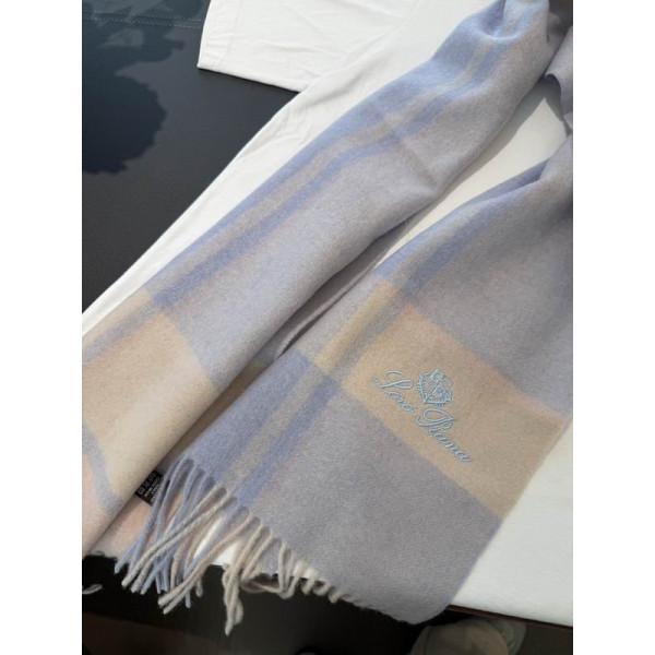 Loro Piana Men's / Women's Checked Fringed Cashmere Scarf in blue and beige