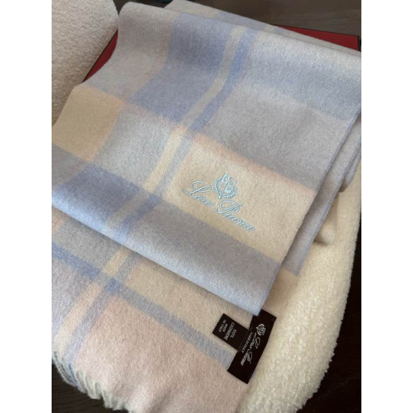 Loro Piana Men's / Women's Checked Fringed Cashmere Scarf in blue and beige